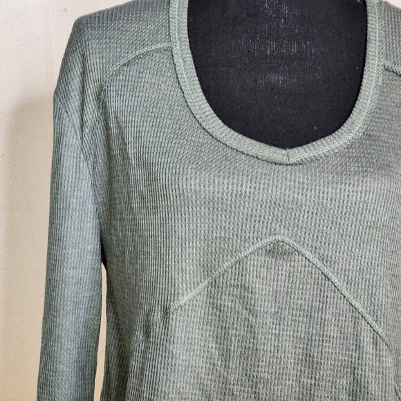 Fringe Studios Green Cotton Poly LS Deep Side Slit High Low Waffle Knit Top Sz M - Picture 5 of 16